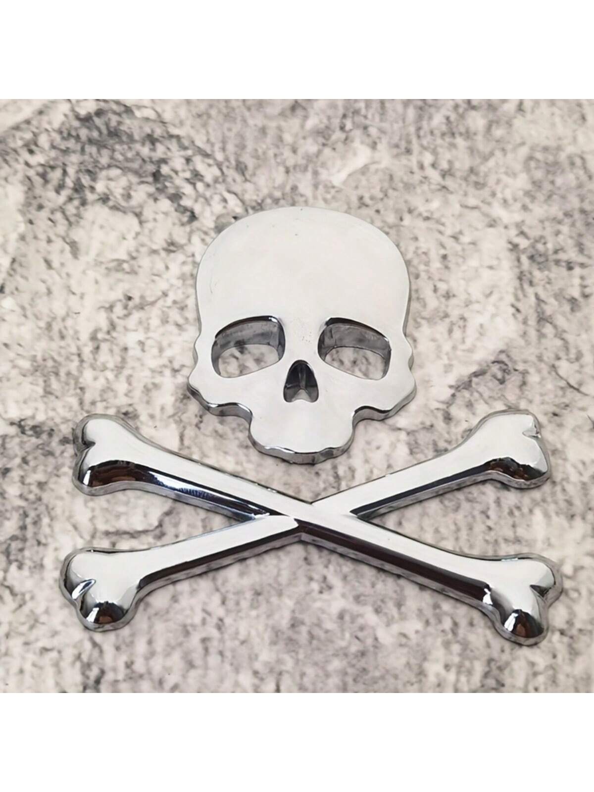 1pc 3D Metal Skull Head Car Emblem Sticker, Car & Motorcycle Decal Badge Label, Car Body Decoration Sticker, Suitable For Cars And Motorcycles