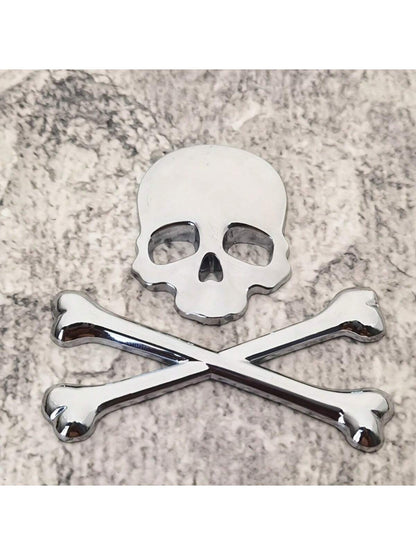 1pc 3D Metal Skull Head Car Emblem Sticker, Car & Motorcycle Decal Badge Label, Car Body Decoration Sticker, Suitable For Cars And Motorcycles