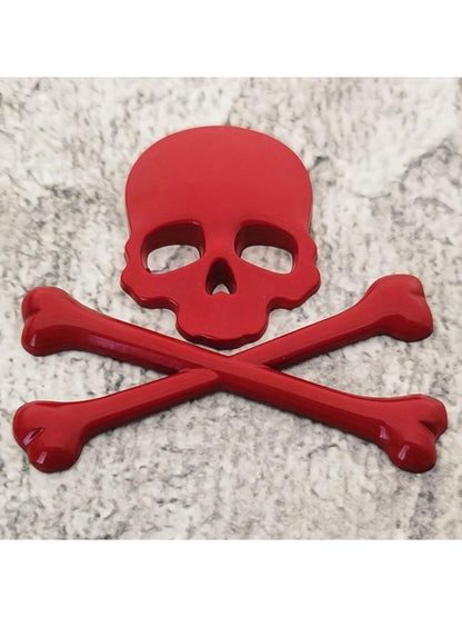 1pc 3D Metal Skull Head Car Emblem Sticker, Car & Motorcycle Decal Badge Label, Car Body Decoration Sticker, Suitable For Cars And Motorcycles