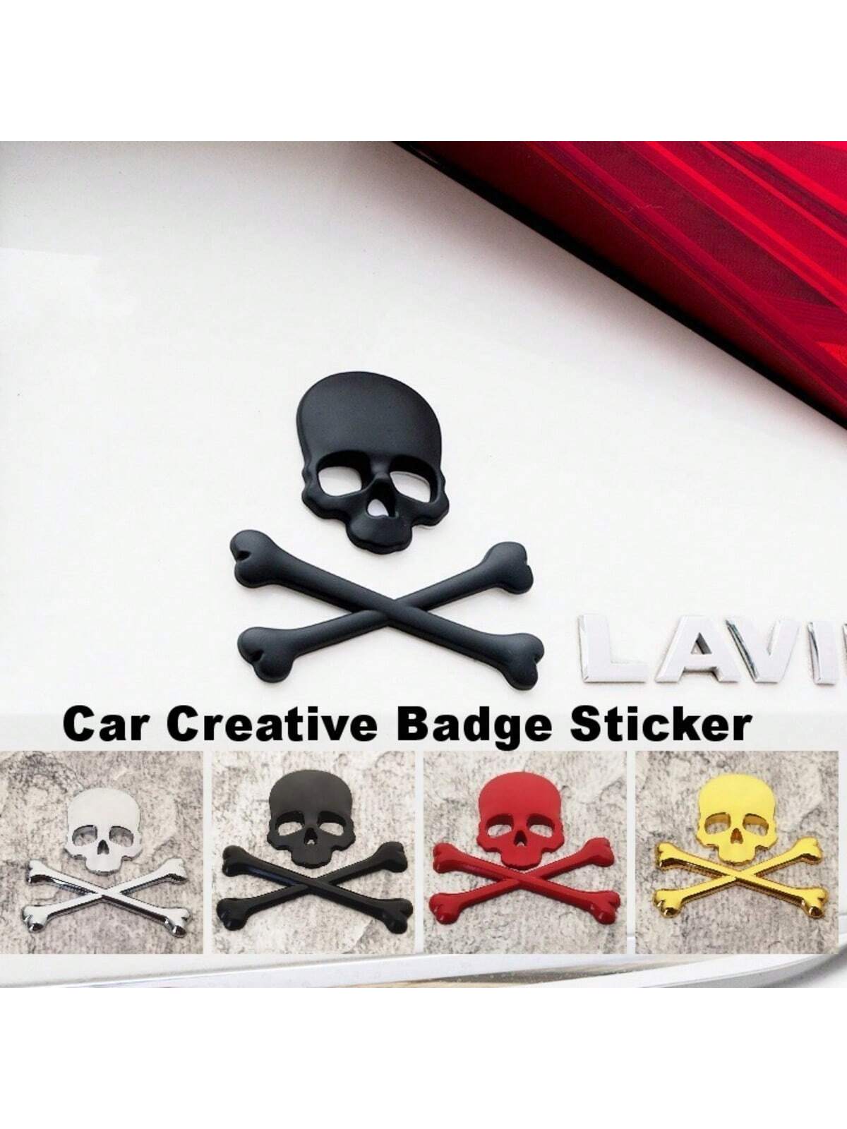 1pc 3D Metal Skull Head Car Emblem Sticker, Car & Motorcycle Decal Badge Label, Car Body Decoration Sticker, Suitable For Cars And Motorcycles