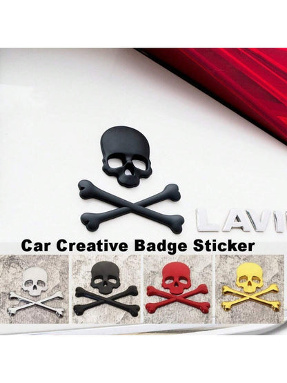 1pc 3D Metal Skull Head Car Emblem Sticker, Car & Motorcycle Decal Badge Label, Car Body Decoration Sticker, Suitable For Cars And Motorcycles