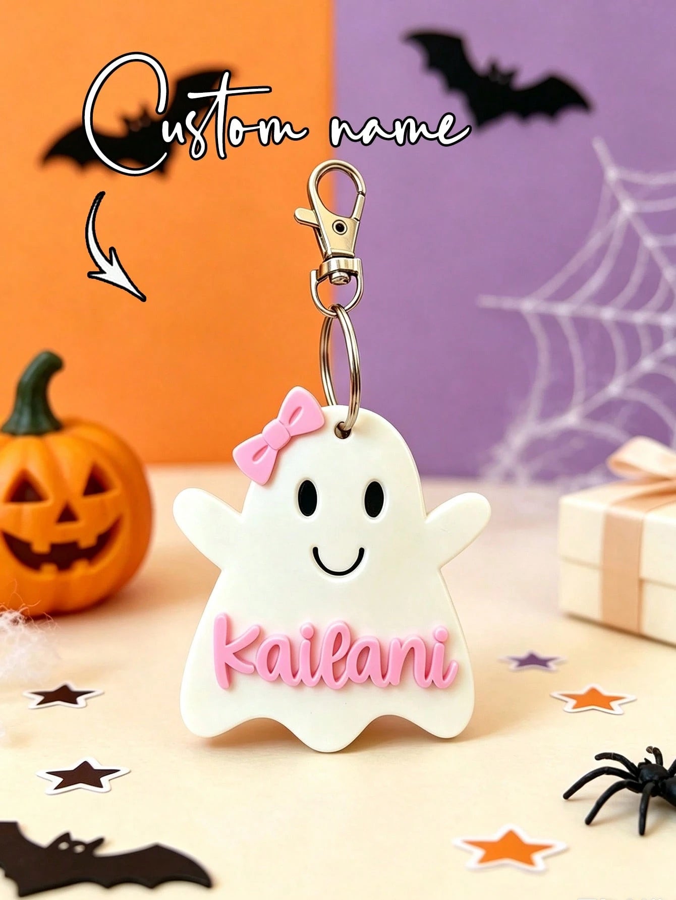 1pc/3pcs/5pcs Personalized Ghost Keychain, Ghost Shopping Bag Tag, Halloween Name Tag, Ghost Bag Charm, Halloween Name Sticker, Halloween Party Favor