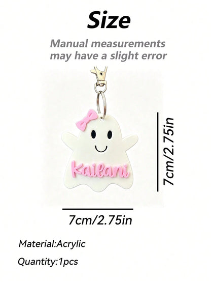 1pc/3pcs/5pcs Personalized Ghost Keychain, Ghost Shopping Bag Tag, Halloween Name Tag, Ghost Bag Charm, Halloween Name Sticker, Halloween Party Favor