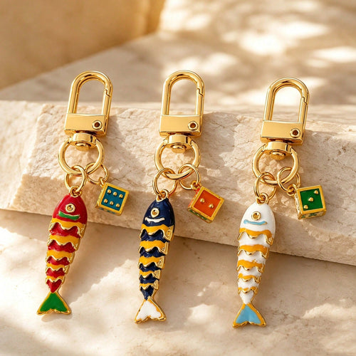 1pc/3pcs Unisex Lucky Koi Fish Pendant Multi-Sided Multi-Color Dice Accessory Keychain Creative Backpack Charm Bag Key Hanger