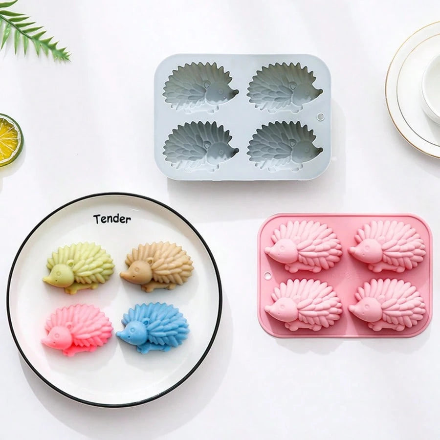 1PC 4-Hole Silicone Soap Mold, Including Elephant, Hedgehog, Hippopotamus, And Snail Shapes, Suitable For Gypsum, Clay, And Epoxy Resin, Cute 3D Animal Design, DIY Handmade Soap Mold, Suitable For Dai