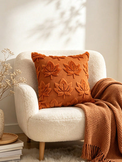 1pc 45*45cm Halloween Maple Leaf Quilted Pillow Case, Hidden Zipper Pillow Cover, Autumn Decor Pillow Case, Home Decor Halloween Decoration Living Room Bedroom Sofa, No Pillow Insert