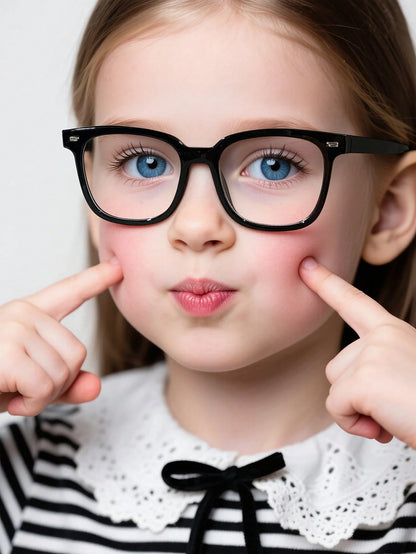 1pc 6-12 Years Old Kids Unisex Acrylic Basic Rectangular Fashion Solid Color Glasses, Suitable For Daily Reading And School Outfit