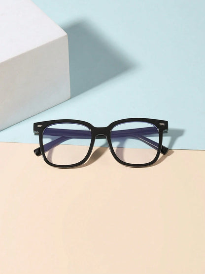 1pc 6-12 Years Old Kids Unisex Acrylic Basic Rectangular Fashion Solid Color Glasses, Suitable For Daily Reading And School Outfit