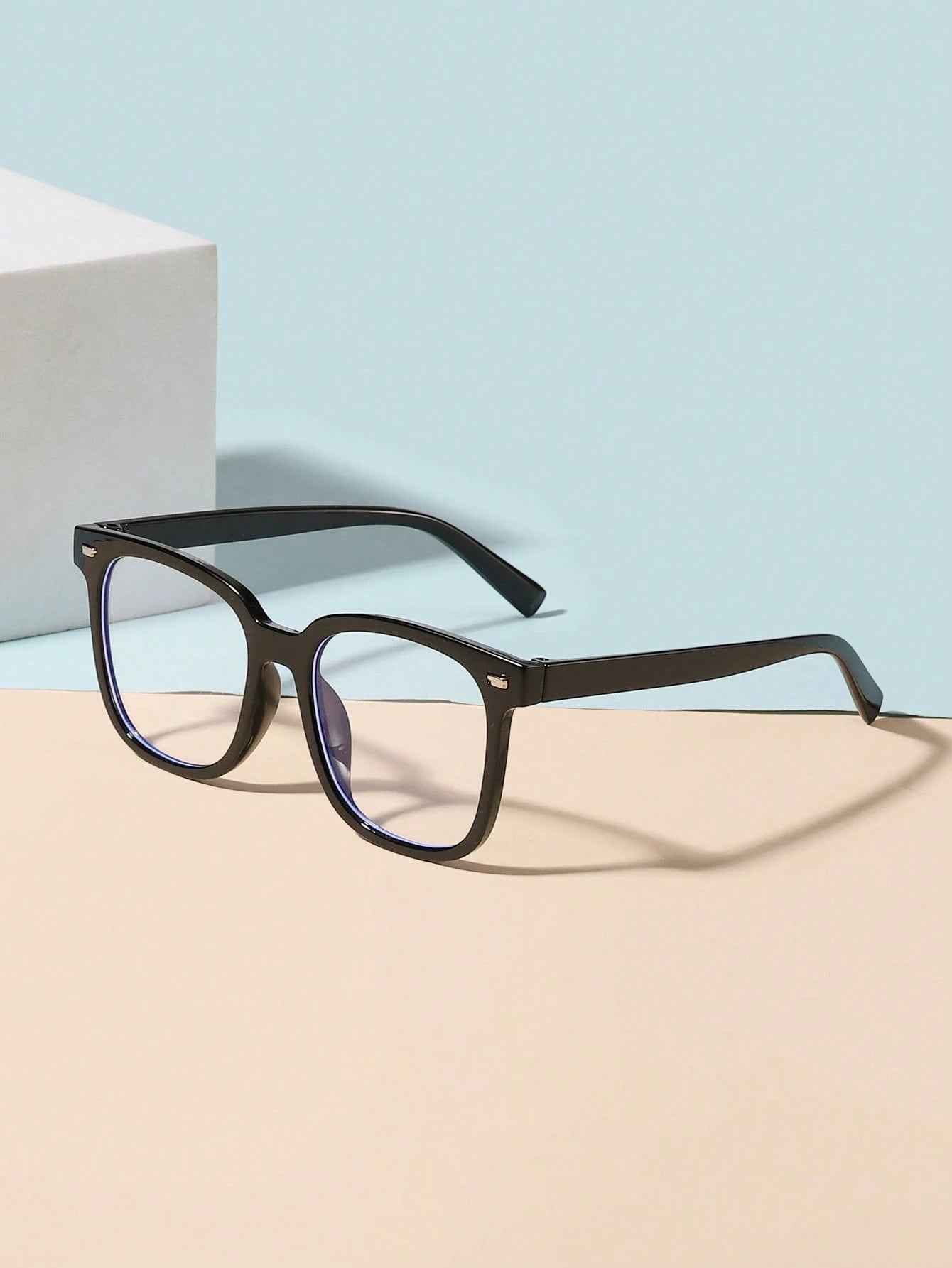 1pc 6-12 Years Old Kids Unisex Acrylic Basic Rectangular Fashion Solid Color Glasses, Suitable For Daily Reading And School Outfit