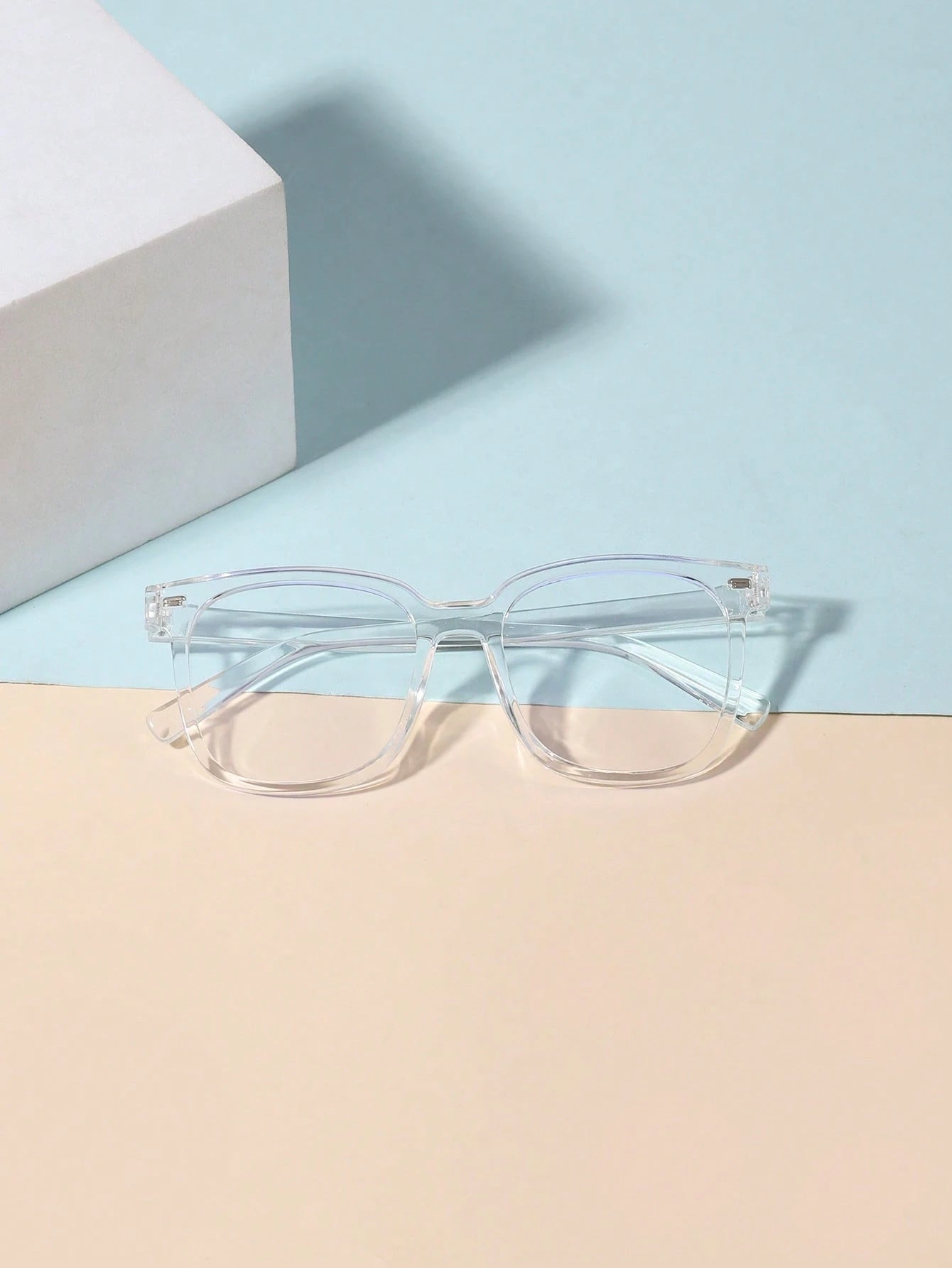 1pc 6-12 Years Old Kids Unisex Acrylic Basic Rectangular Fashion Solid Color Glasses, Suitable For Daily Reading And School Outfit