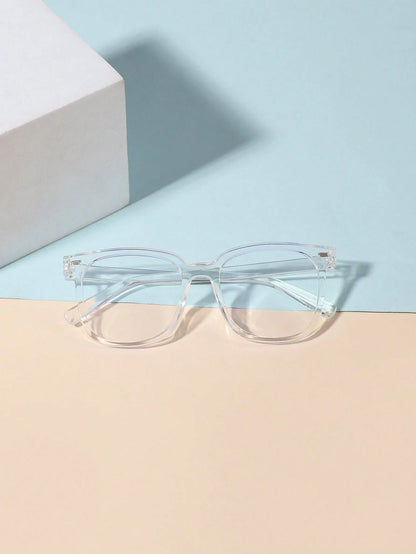 1pc 6-12 Years Old Kids Unisex Acrylic Basic Rectangular Fashion Solid Color Glasses, Suitable For Daily Reading And School Outfit
