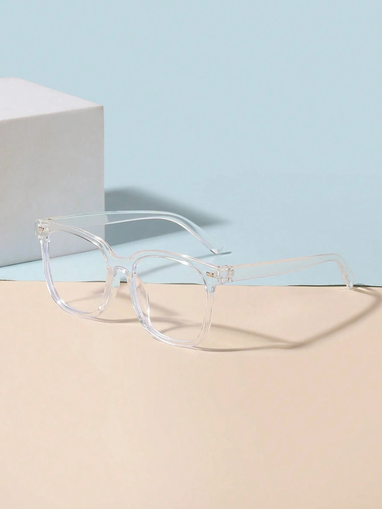 1pc 6-12 Years Old Kids Unisex Acrylic Basic Rectangular Fashion Solid Color Glasses, Suitable For Daily Reading And School Outfit