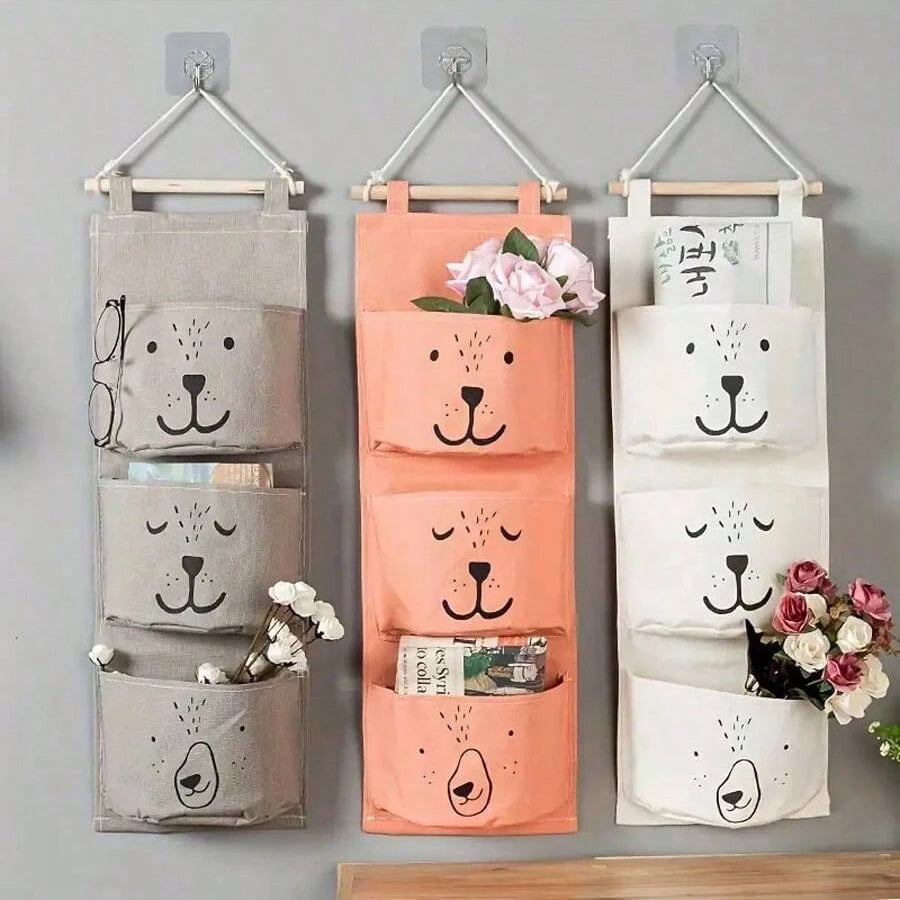 1pc 60CM Multi-Function Pocket Hanging Storage Bag, Cartoon Bear Pattern Door Hanging Bag, For Home Small Item Storage