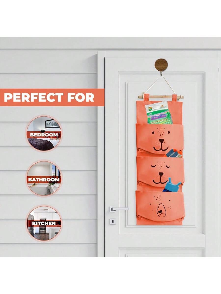 1pc 60CM Multi-Function Pocket Hanging Storage Bag, Cartoon Bear Pattern Door Hanging Bag, For Home Small Item Storage