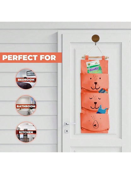 1pc 60CM Multi-Function Pocket Hanging Storage Bag, Cartoon Bear Pattern Door Hanging Bag, For Home Small Item Storage