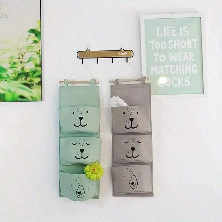 1pc 60CM Multi-Function Pocket Hanging Storage Bag, Cartoon Bear Pattern Door Hanging Bag, For Home Small Item Storage