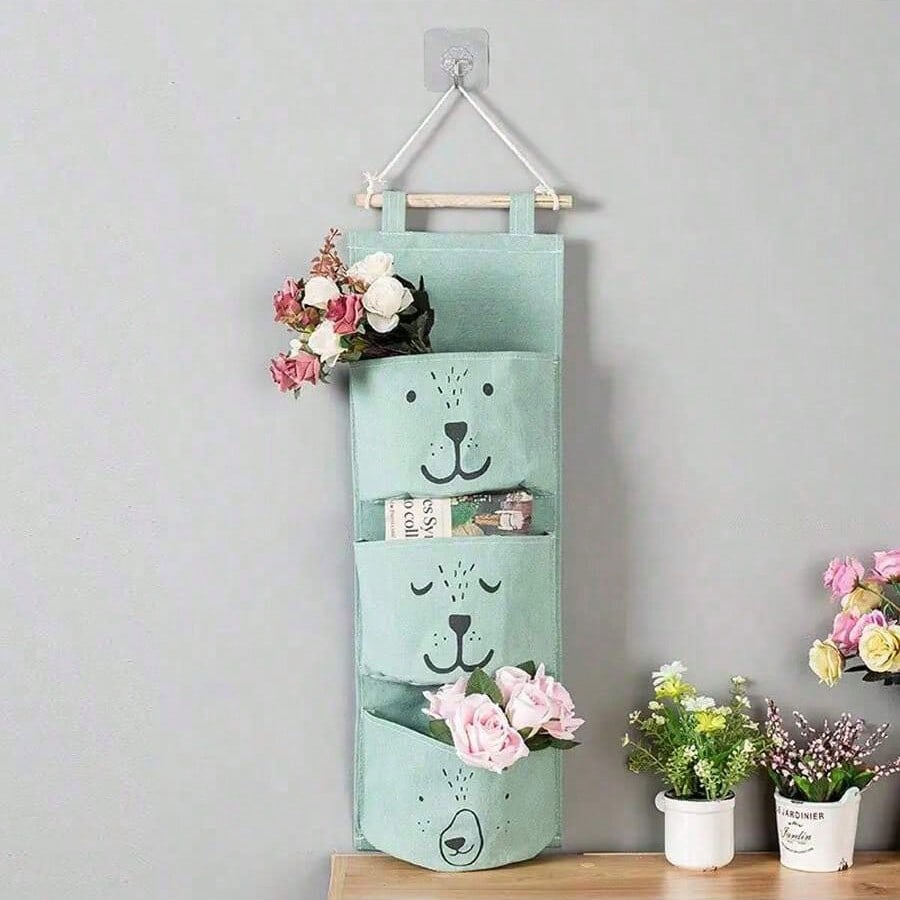 1pc 60CM Multi-Function Pocket Hanging Storage Bag, Cartoon Bear Pattern Door Hanging Bag, For Home Small Item Storage