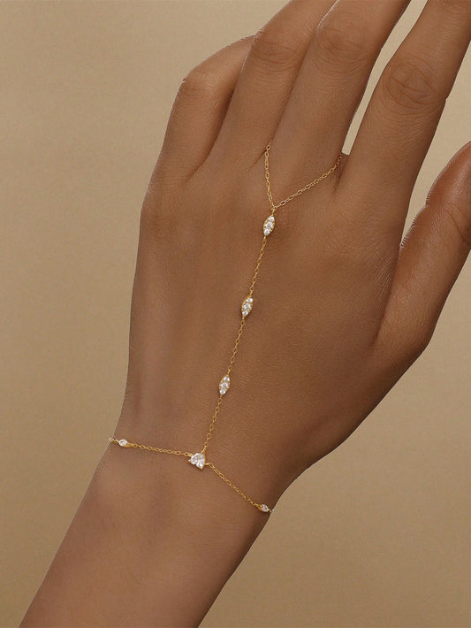 1PC 925 Sterling Silver Dainty Devil's Eye Ring Bracelet Hand Chain For Women Dainty Cubic Zirconia Bracelet And Ring Chain Body Jewelry Daily Wear Wedding Party Engagement Anniversary Valentine's Day