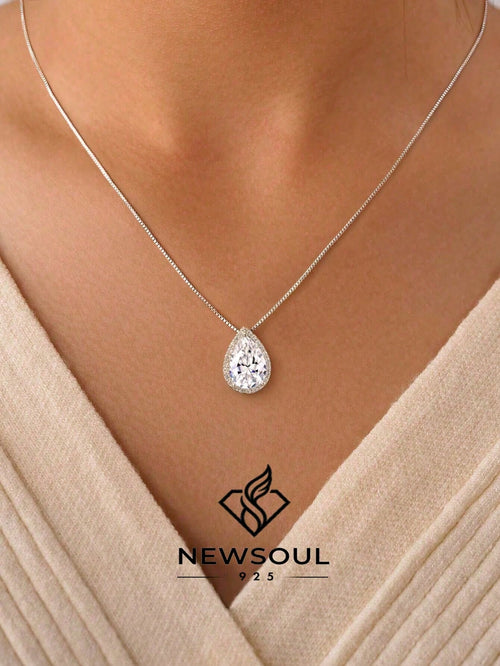 1pc 925 Sterling Silver Elegant Luxurious Inlaid Teardrop Necklace, Refined Jewelry Gift For Women, Party Gift, Birthday Gift, Perfect For Dates