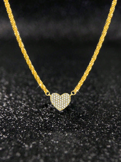 1pc 925 Sterling Silver Luxury Sparkling Cubic Zirconia Heart Pendant Necklace- Lightweight Elegant Choker Necklace, Suitable For Daily Wear, Dates, Galas And Parties, An Ideal Gift For Her