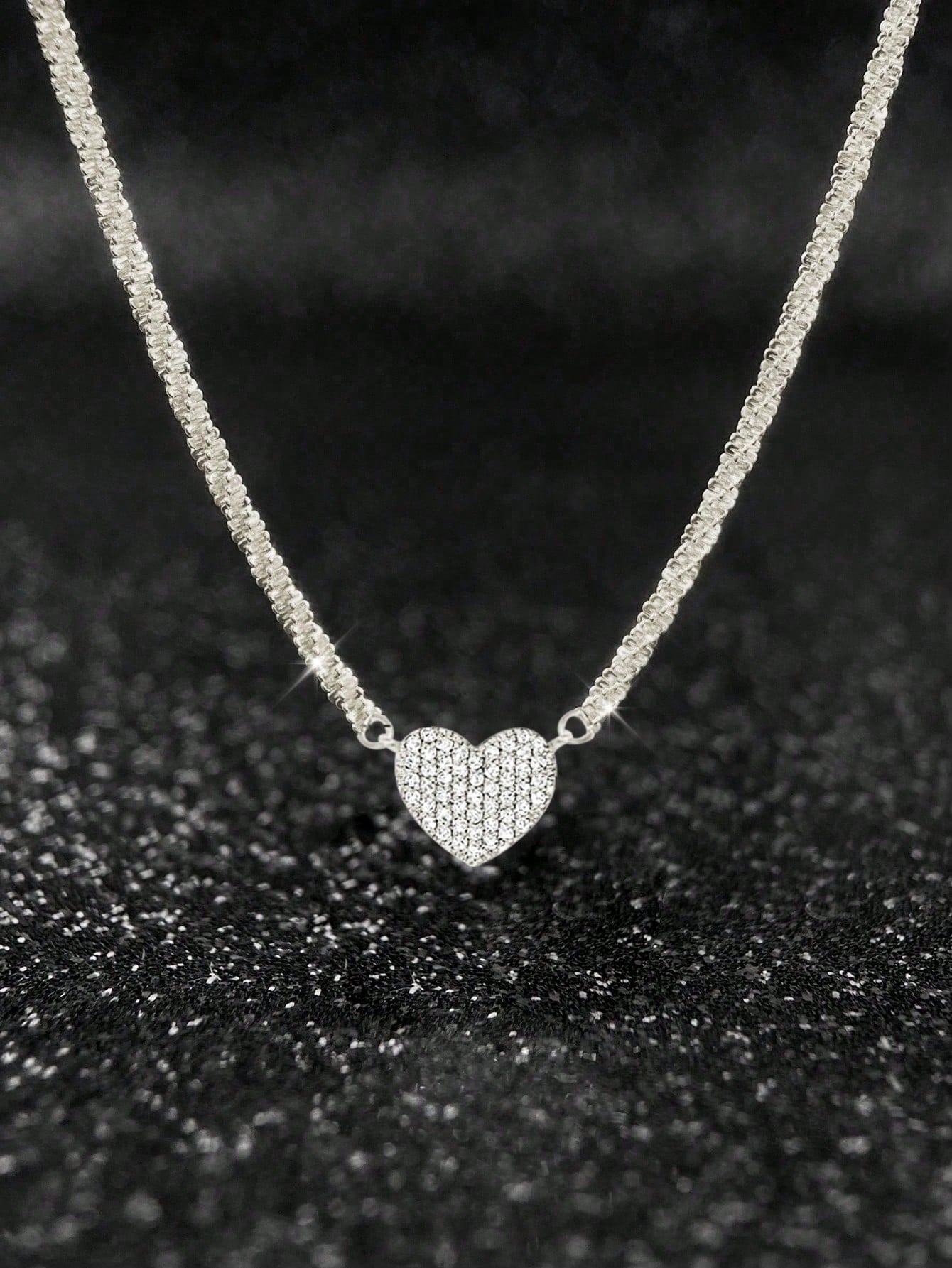 1pc 925 Sterling Silver Luxury Sparkling Cubic Zirconia Heart Pendant Necklace- Lightweight Elegant Choker Necklace, Suitable For Daily Wear, Dates, Galas And Parties, An Ideal Gift For Her
