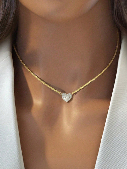 1pc 925 Sterling Silver Luxury Sparkling Cubic Zirconia Heart Pendant Necklace- Lightweight Elegant Choker Necklace, Suitable For Daily Wear, Dates, Galas And Parties, An Ideal Gift For Her