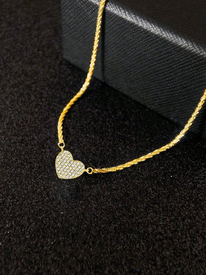 1pc 925 Sterling Silver Luxury Sparkling Cubic Zirconia Heart Pendant Necklace- Lightweight Elegant Choker Necklace, Suitable For Daily Wear, Dates, Galas And Parties, An Ideal Gift For Her