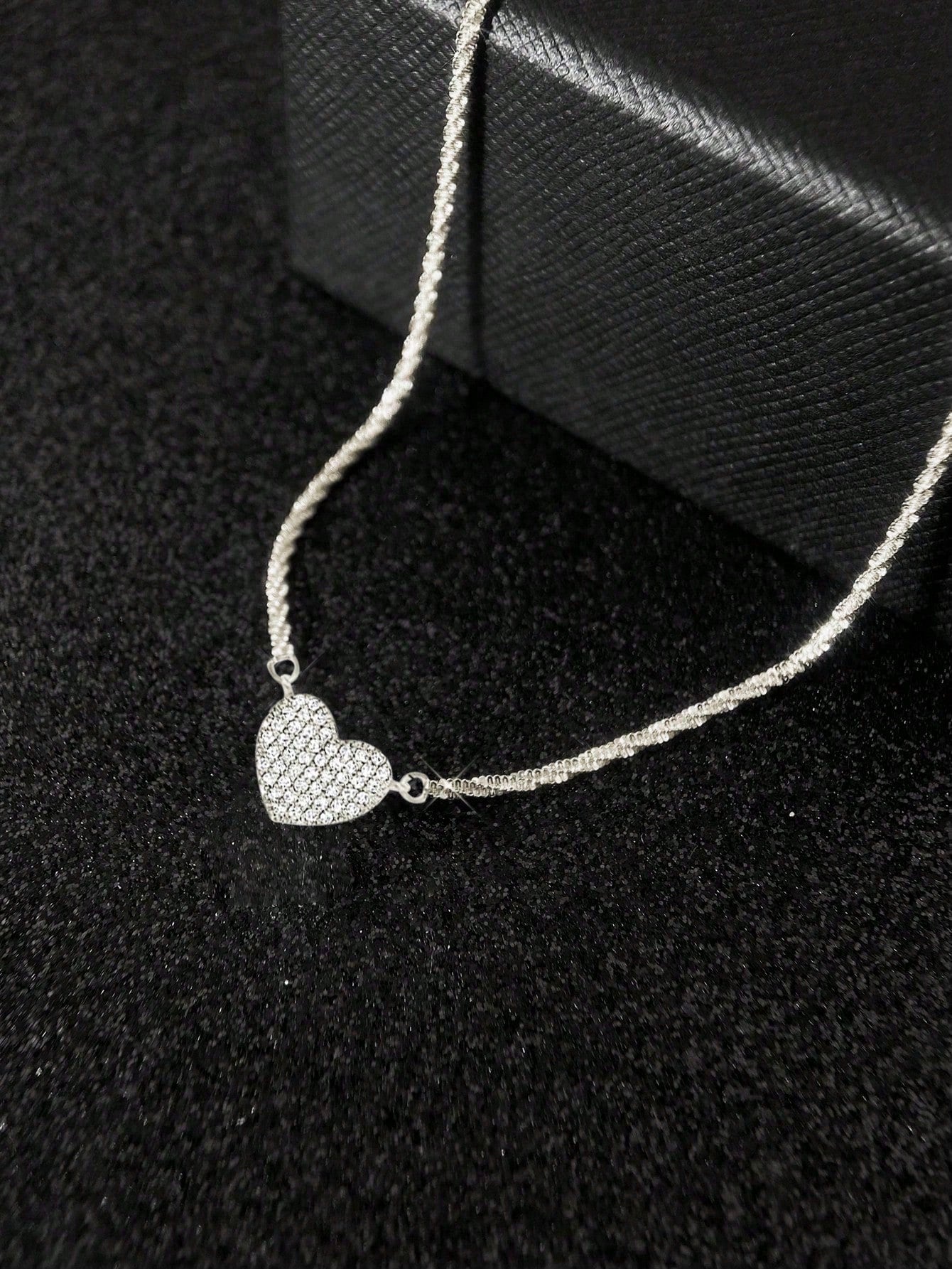 1pc 925 Sterling Silver Luxury Sparkling Cubic Zirconia Heart Pendant Necklace- Lightweight Elegant Choker Necklace, Suitable For Daily Wear, Dates, Galas And Parties, An Ideal Gift For Her