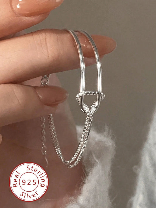1pc 925 Sterling Silver Minimalist Double-Layer Knotted Snake Bone Bracelet, Elegant Jewelry Accessory, Unique Design, Suitable For Girls/Women/Girlfriend/Mother, Vintage Party/Date Gift, Daily Wear