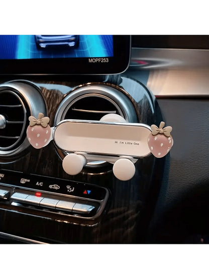1pc Adorable Strawberry-Shaped Car Phone Holder For Girls- Fun And Functional Design- Easy Installation And Adjustable Angle- Compatible With Most Smartphones