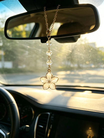 1pc Alloy Flower Crystal Beaded Rearview Mirror Hanging Ornament, Car Interior Decoration Accessory, Car Interior Decor