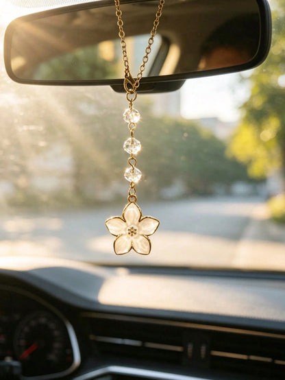 1pc Alloy Flower Crystal Beaded Rearview Mirror Hanging Ornament, Car Interior Decoration Accessory, Car Interior Decor