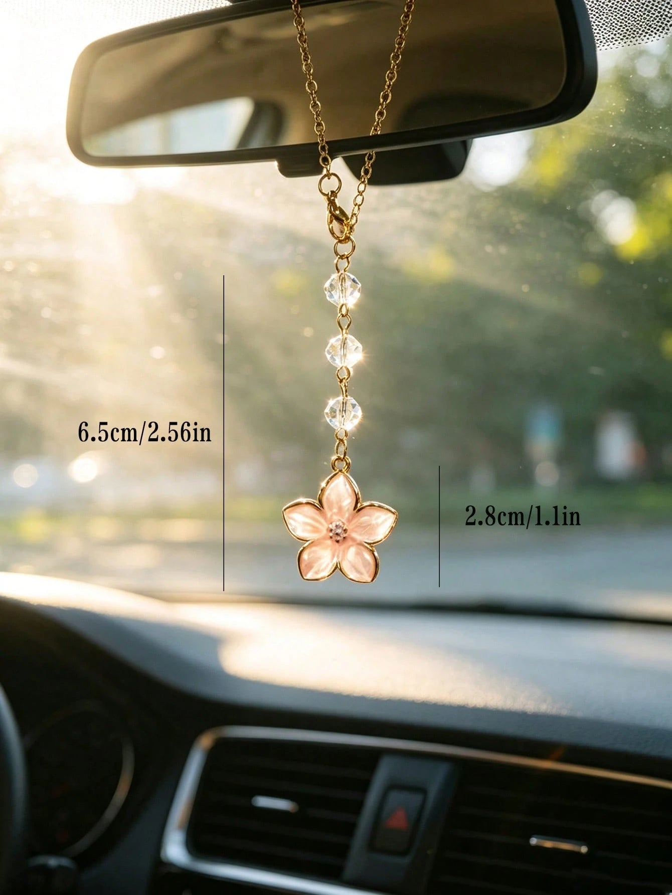 1pc Alloy Flower Crystal Beaded Rearview Mirror Hanging Ornament, Car Interior Decoration Accessory, Car Interior Decor