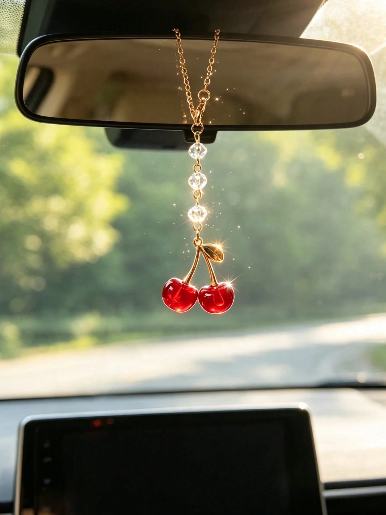 1pc Alloy Flower Crystal Beaded Rearview Mirror Hanging Ornament, Car Interior Decoration Accessory, Car Interior Decor