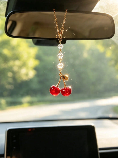 1pc Alloy Flower Crystal Beaded Rearview Mirror Hanging Ornament, Car Interior Decoration Accessory, Car Interior Decor