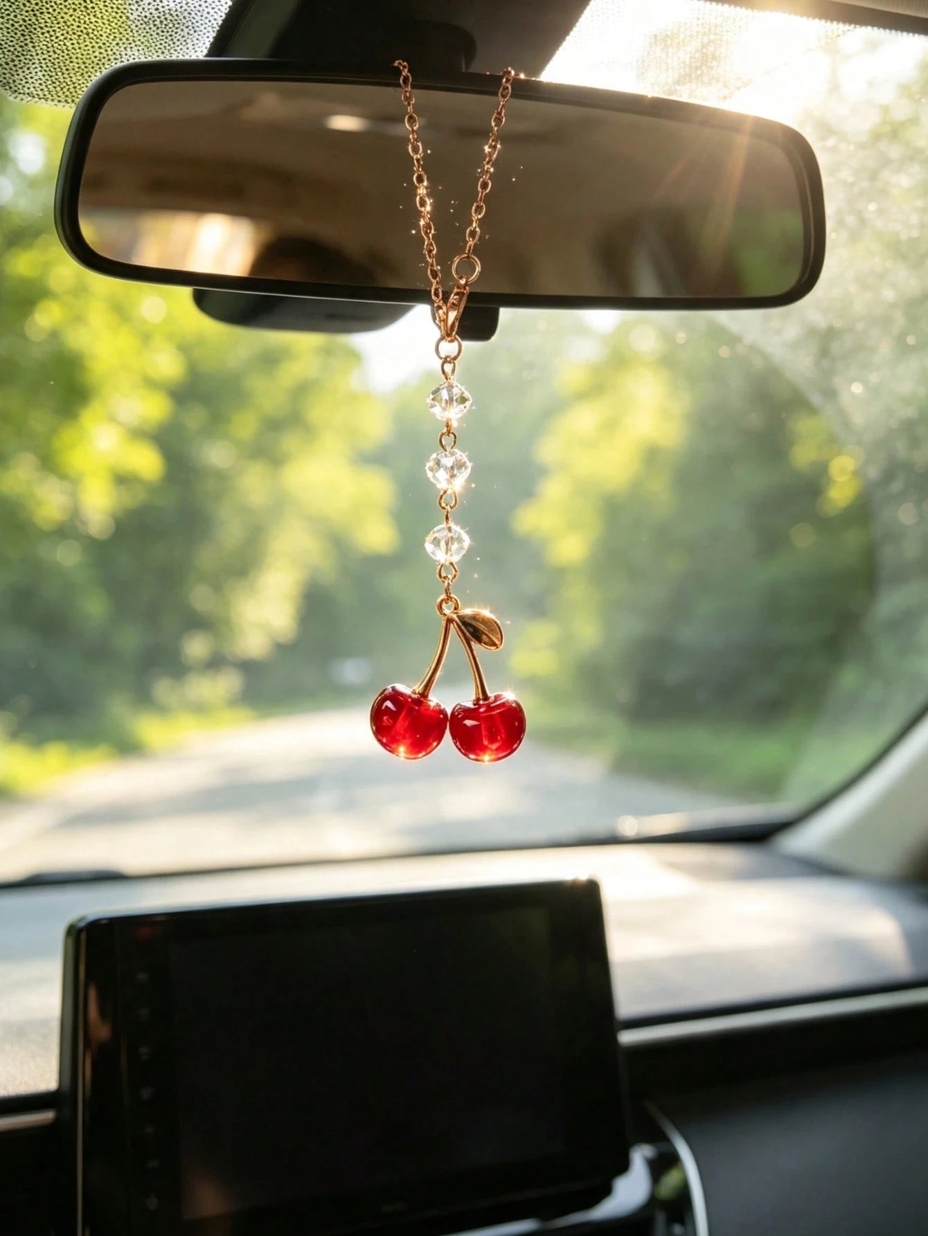 1pc Alloy Flower Crystal Beaded Rearview Mirror Hanging Ornament, Car Interior Decoration Accessory, Car Interior Decor