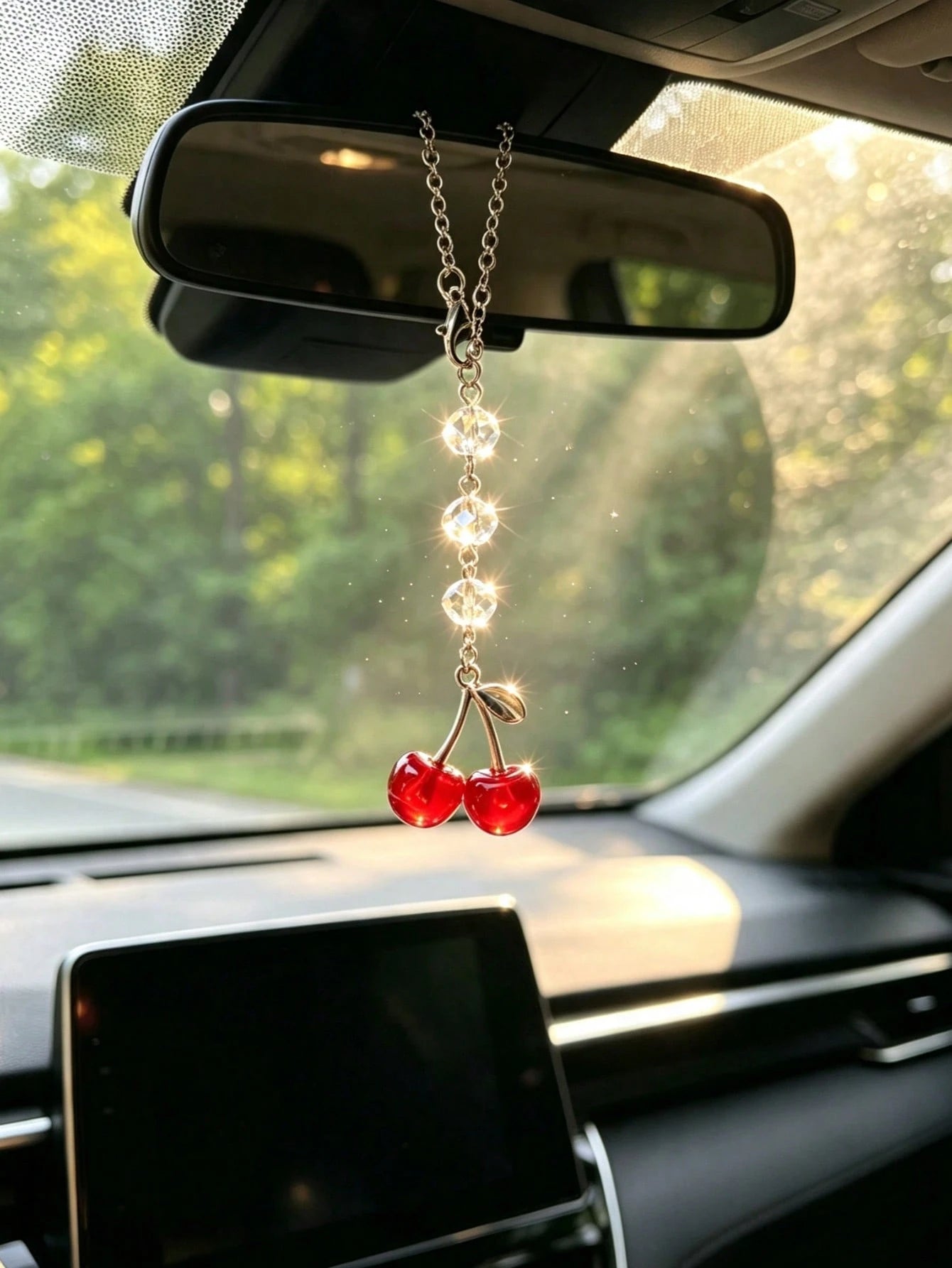1pc Alloy Flower Crystal Beaded Rearview Mirror Hanging Ornament, Car Interior Decoration Accessory, Car Interior Decor