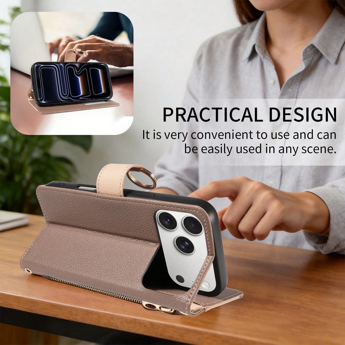 1pc Artificial Leather Zipper Wallet Phone Case Compatible With Apple 17 Pro Max, A57, Note 15 PRO, Portable Crossbody Coin Holder Protective Shell (Global Version, Not Local Model)
