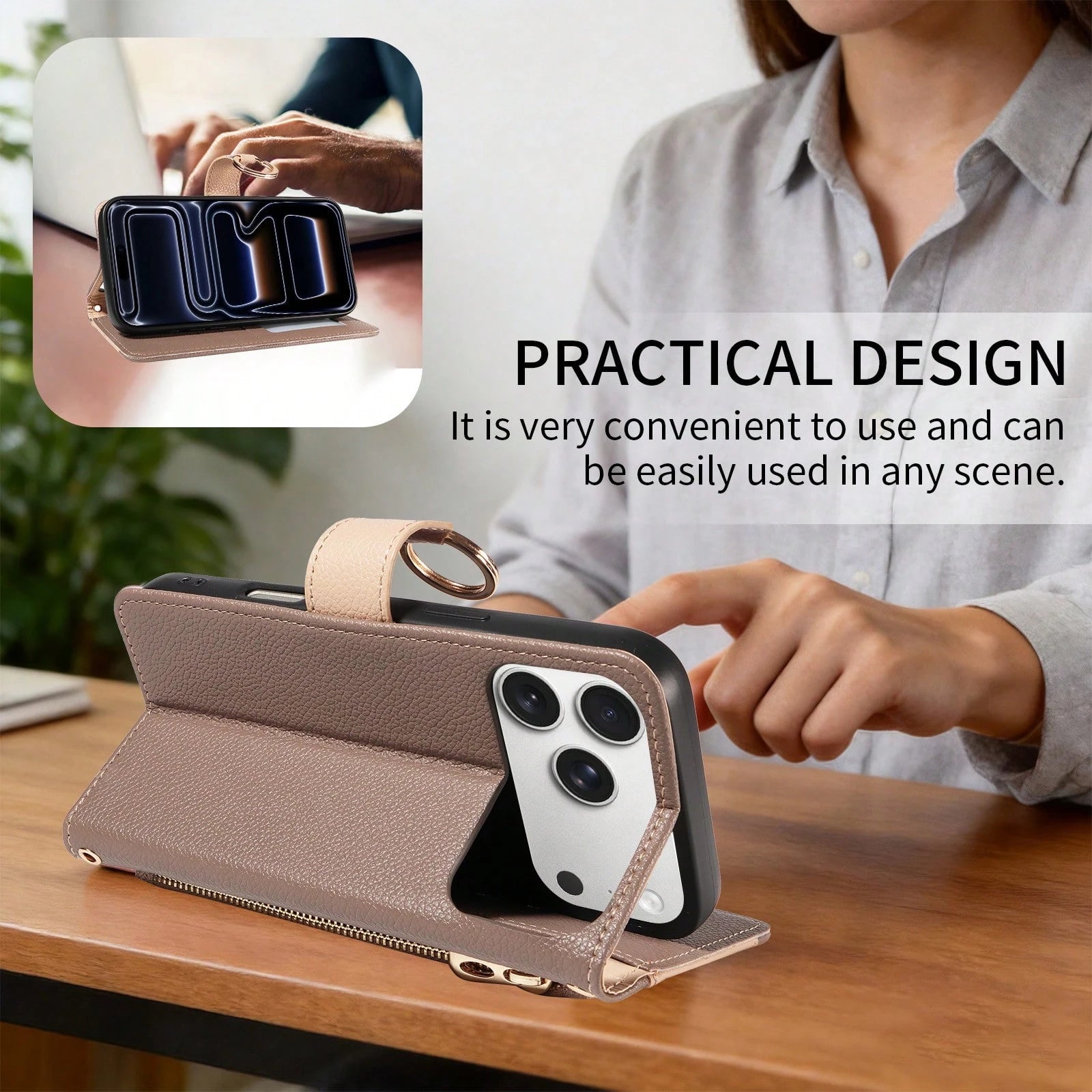 1pc Artificial Leather Zipper Wallet Phone Case Compatible With Apple 17 Pro Max, A57, Note 15 PRO, Portable Crossbody Coin Holder Protective Shell (Global Version, Not Local Model)