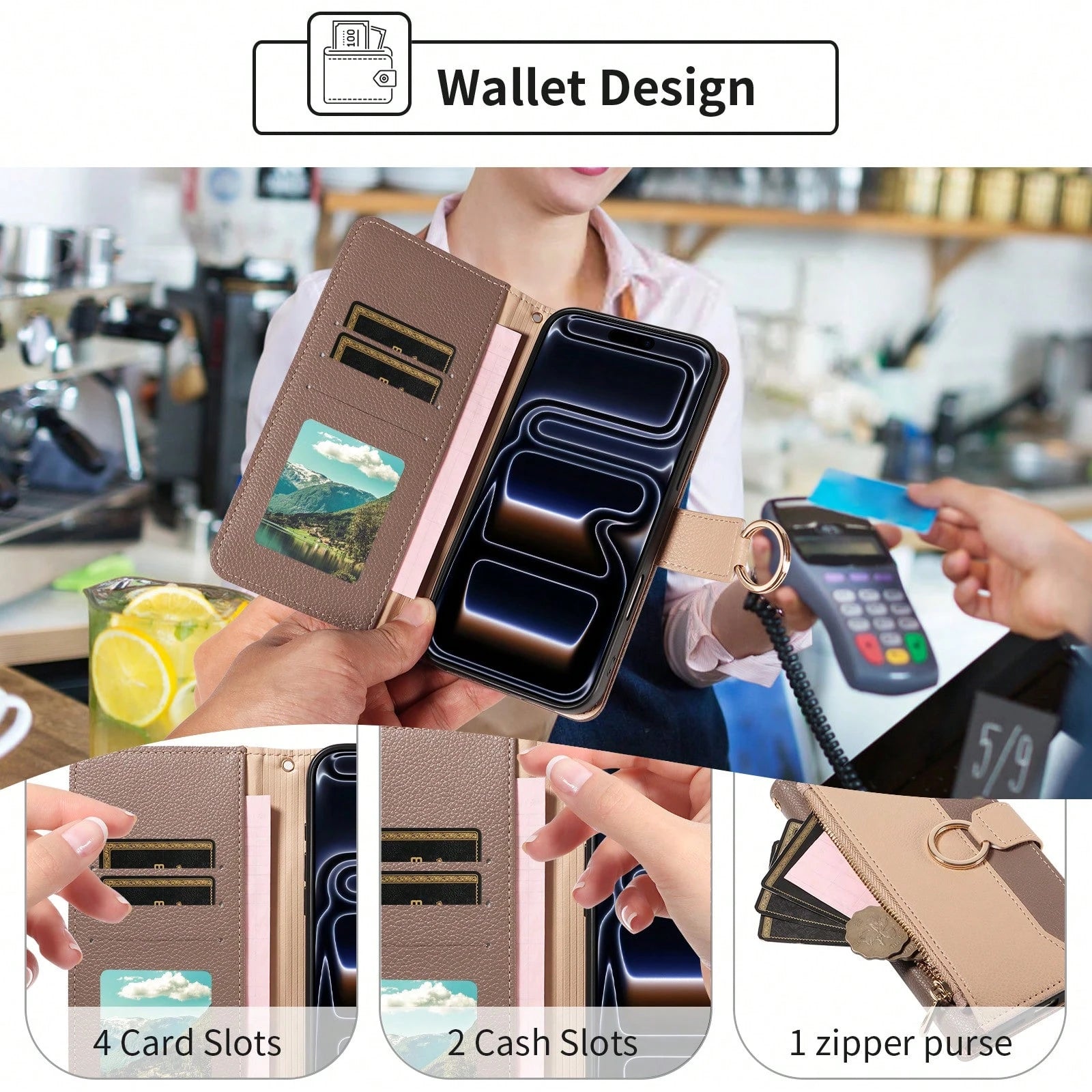 1pc Artificial Leather Zipper Wallet Phone Case Compatible With Apple 17 Pro Max, A57, Note 15 PRO, Portable Crossbody Coin Holder Protective Shell (Global Version, Not Local Model)