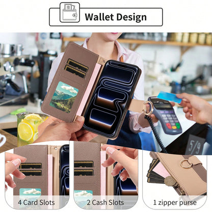 1pc Artificial Leather Zipper Wallet Phone Case Compatible With Apple 17 Pro Max, A57, Note 15 PRO, Portable Crossbody Coin Holder Protective Shell (Global Version, Not Local Model)