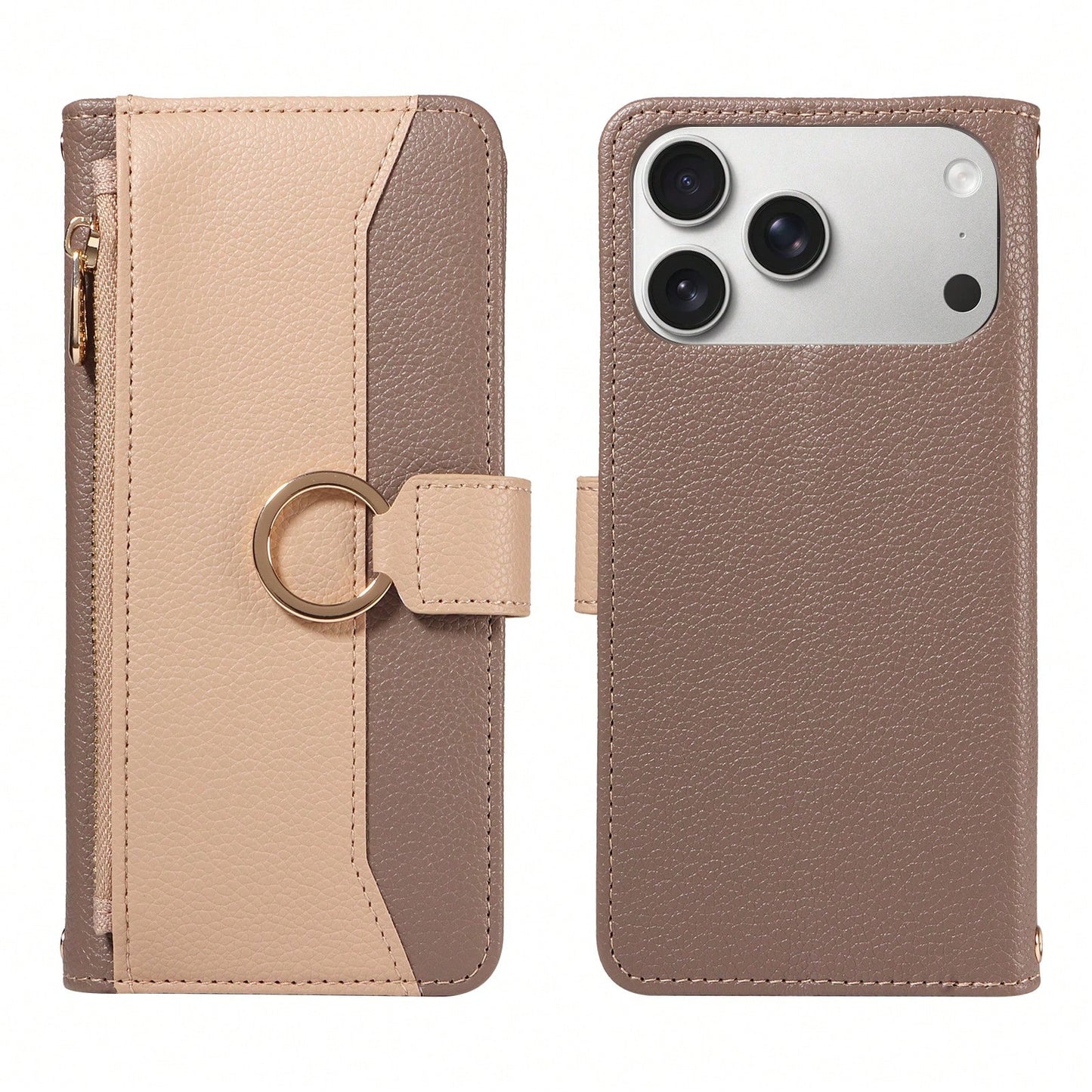 1pc Artificial Leather Zipper Wallet Phone Case Compatible With Apple 17 Pro Max, A57, Note 15 PRO, Portable Crossbody Coin Holder Protective Shell (Global Version, Not Local Model)