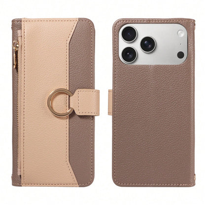 1pc Artificial Leather Zipper Wallet Phone Case Compatible With Apple 17 Pro Max, A57, Note 15 PRO, Portable Crossbody Coin Holder Protective Shell (Global Version, Not Local Model)