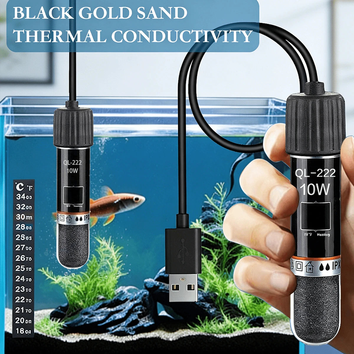 1PC Automatic Heating, Constant Temperature Mini Heater Rod, Small Aquarium USB Heater Rod, 26°C Constant Temperature Aquarium Heater, Quartz Explosion-Proof, 10W Output.