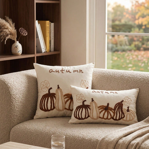 1pc Autumn Harvest Pumpkin Decorative Pillow Cover, Textured Chenille Embroidered Pillowcase, Holiday Thanksgiving Sofa Decor