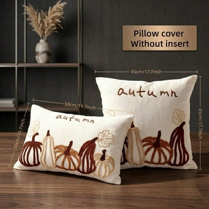1pc Autumn Harvest Pumpkin Decorative Pillow Cover, Textured Chenille Embroidered Pillowcase, Holiday Thanksgiving Sofa Decor
