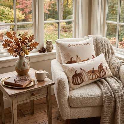 1pc Autumn Harvest Pumpkin Decorative Pillow Cover, Textured Chenille Embroidered Pillowcase, Holiday Thanksgiving Sofa Decor