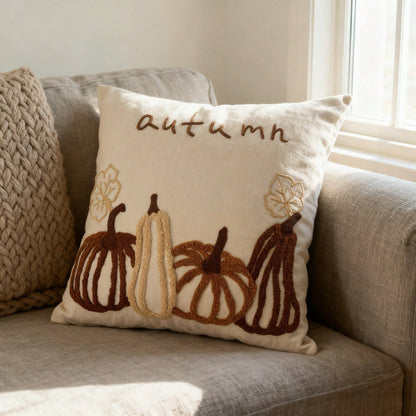 1pc Autumn Harvest Pumpkin Decorative Pillow Cover, Textured Chenille Embroidered Pillowcase, Holiday Thanksgiving Sofa Decor