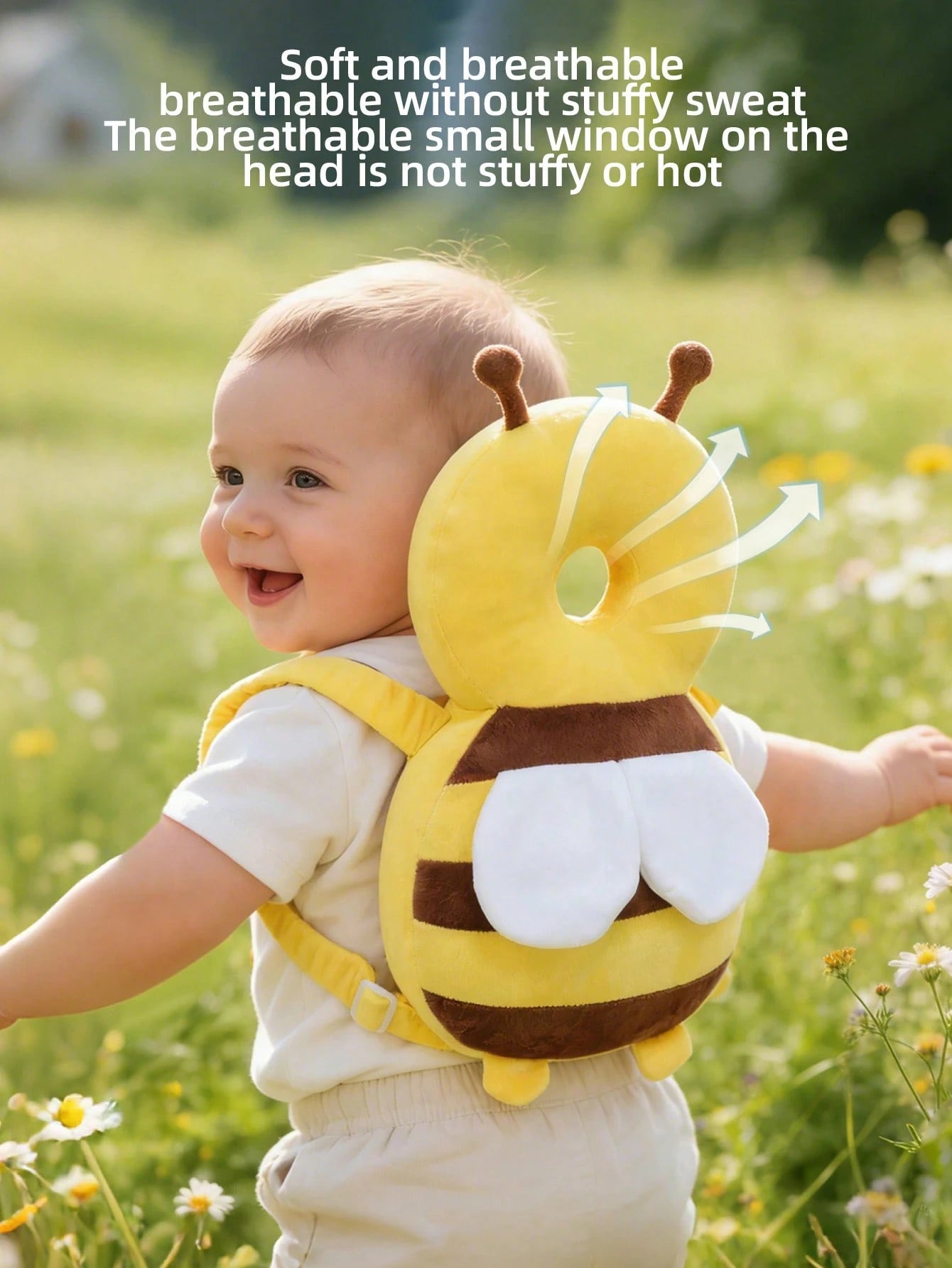 1pc Baby Crawling Head Protection Pillow, Soft Breathable Adjustable Anti-Fall Backpack Pad, Polyester Fiber Material, Suitable For 6-36 Months Infants