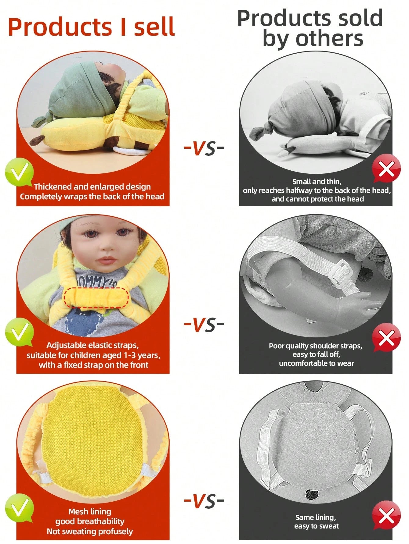 1pc Baby Crawling Head Protection Pillow, Soft Breathable Adjustable Anti-Fall Backpack Pad, Polyester Fiber Material, Suitable For 6-36 Months Infants